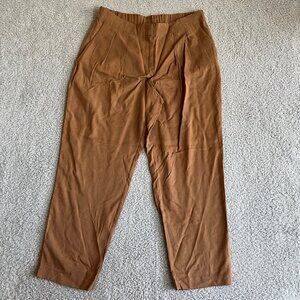 Chicos Skimmer Pants‎ Womens Size Small 8 Brown Tencel Pleated Chino Career